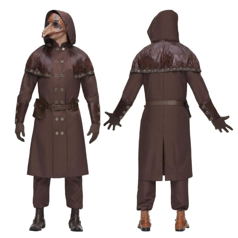 Spirit Medieval Plague Doctor Halloween Costume Size S/M Brown Coat Mask & More